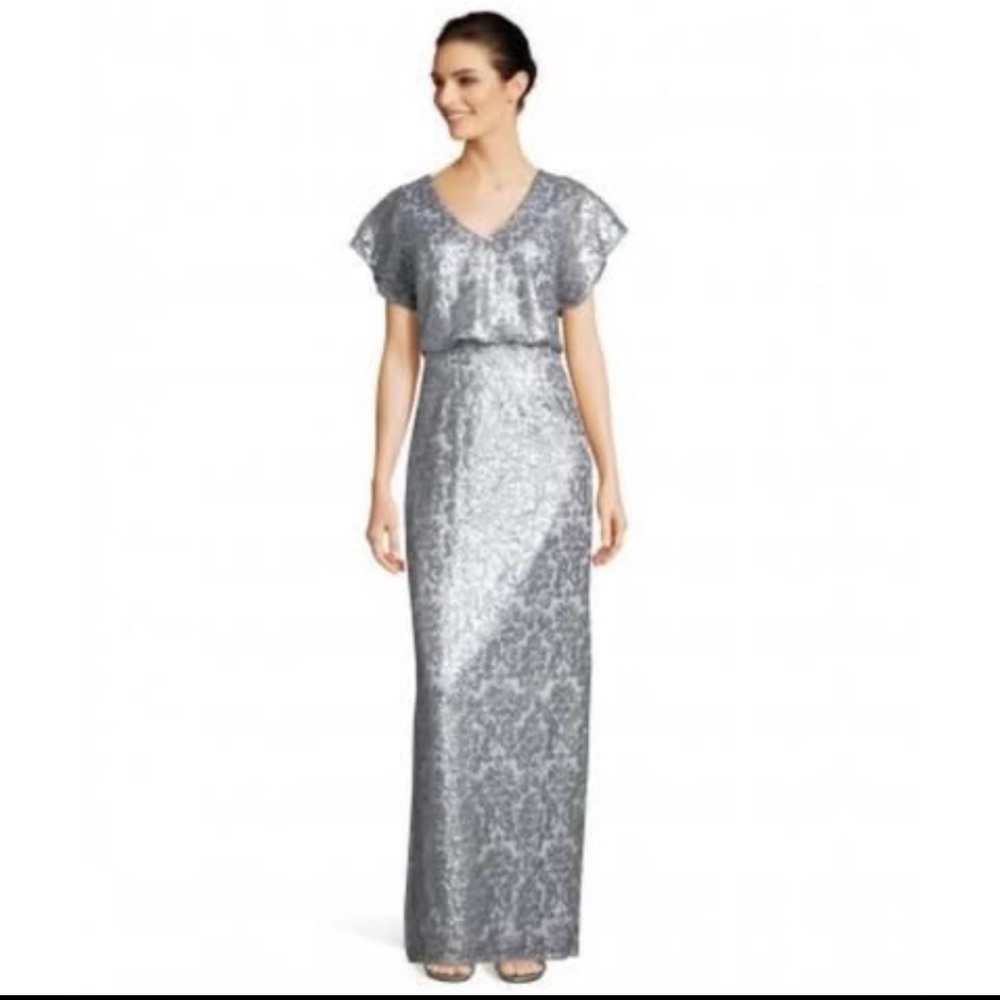 Adrianna Papell Silver Lace Wedding Dress